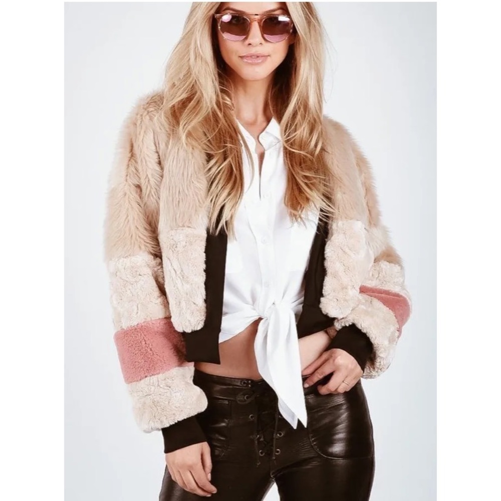 Young Fabulous & Broke Faux Fur Pink Fuzzy Paris Jacket Size Small - Picture 2 of 9